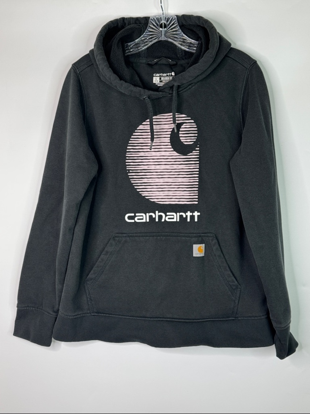 Carhartt Black Rain Defender Relaxed Fit Midweight Striped Logo Size Large